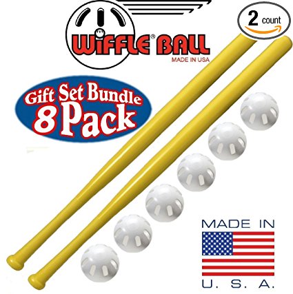 Wiffle Ball 6 Baseballs Official Size - 6 Pack and Ball 32" Bats 2 Pack, Gift Set Bundle