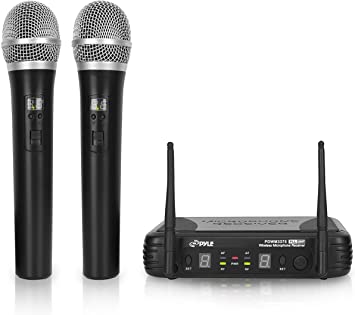 Professional Wireless Microphone System - Dual UHF Band, Wireless, Handheld, 2 MICS With 8 Selectable Frequency Channels, Independent Volume Controls, AF & RF Signal Indicators - Pyle PDWM3375