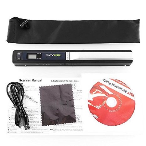 Amzdeal Skypix TSN410 300/600/900DPI Mobile Mini Handheld Portable Scanner Cordless 900DPI A4 Document Color Photo USB Port Scanner- Black