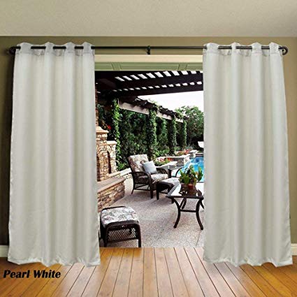 Cross Land Outdoor Waterproof Patio Curtains Drapes Canopy Gazebo Privacy Shades/Blinds,Stripe, for Patio Porch Door Pergola,Cabana,Gazebo,Dock,Pearl White (54"x108")