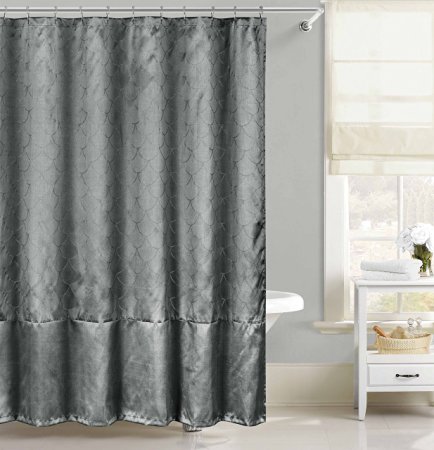 Faux Silk Fabric Shower Curtain: Metallic Raised Pin Dot Fishscale Design (Gray)