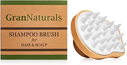 GranNaturals Wooden Shampoo Brush - Scalp Massager & Scrubber for Men & Women - Head Exfoliator with Silicone Bristles, Wood Handle - Helps Promote Healthy Blood Flow, Dandruff Removal