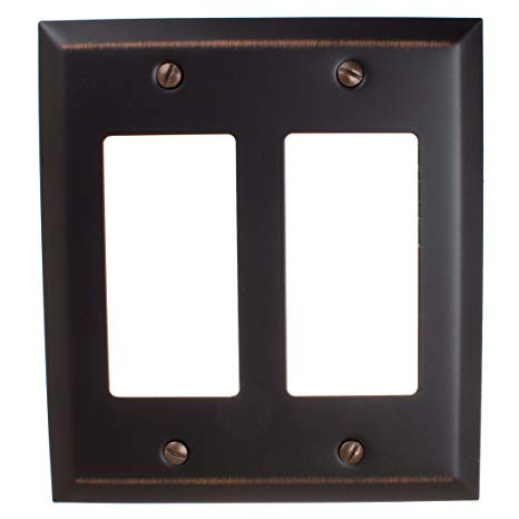 GlideRite Hardware Wall Plate Cover for Double Decora Rocker Switches – Steel 2-Gang Square Beveled Design GFCI Receptacle for Kitchen, Bath or Living Room (Double Rocker, Oil Rubbed Bronze)