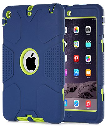 iPad mini Case, iPad mini 2 Case,iPad mini 3 Case,iPad mini Retina Case, BENTOBEN Hard PC Soft Silicone Hybrid Anti-slip Shockproof Protective Case Cover for iPad mini 1/2/3 Retina, Navy Blue/Green