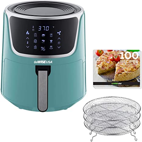 GoWISE USA GW22954 7-Quart Electric Air Fryer with Dehydrator& 3 Stackable Racks, Digital Touchscreen with 8 Functions   Recipes, 7.0-Qt, Mint/Silver