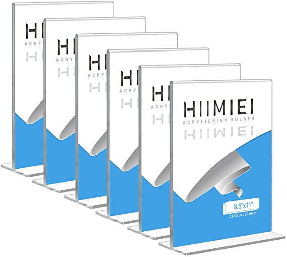 HIIMIEI 8.5x11 Acrylic Sign Holder Table Menu Display Stand, Clear Plastic 8.5x11 Double Sided Picture Frames for Desk Display(6 Pack)