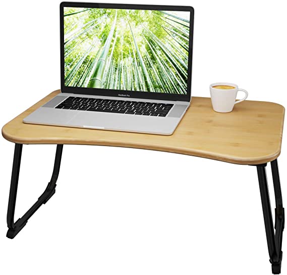 ZHU CHUANG Multifunctional Lap Desk Breakfast Serving Bed Tray Sofa Tray with Foldable Legs Natural Color 100% Solid Bamboo (Simple Black 2)