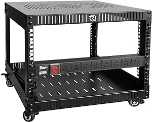 RIVECO 6U Network Rack with Reinforced Top & Bottom Vented Plates- 4 Rolling Wheels Floor Standing Rack for 19" Equipment & Stereo Gear- Including 1PC 1U Rack Shelf & Basic Rail Mount PDU Power Strip