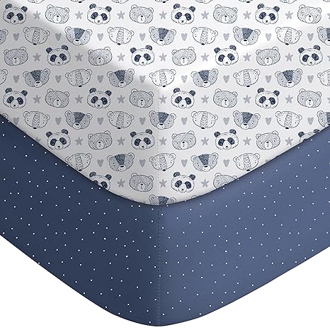 Yoofoss Baby Crib Sheets for Boys Girls, Fitted Crib Sheet 2 Pack for Standard Crib and Toddler Mattress, Super Soft Microfiber Baby Sheet 28x52x8in(Panda)
