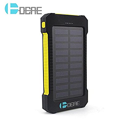DCAE Solar Charger Power Bank 10000mAh Shockproof with LED Light for iPhone Samsung and More,Yellow