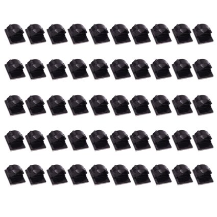 Car Cable Clips, Teenitor® Top Quality Self-Adhesive 3M Cable Clips, Car Cable Organizer, Desk Wall Cable Wire Clips, Computer, Electrical, Cord Cable Tie Drop (Black, 50 Pieces)
