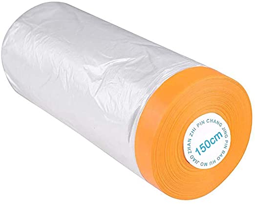 Pre-Taped Masking Film, Car Furniture Protection Covering Cloth, Adhesive Plastic Painting Drop Film(5 X 65 Ft)