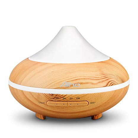 Aromatherapy Essential Oil Diffuser 4-IN-1 Cool Mist Ultrasonic Humidifier Wood Grain 200ML with 7 Colors LED Lights,Waterless Auto Shut-off for Home,Yoga,Spa,Bedroom,Baby Room by Aiho