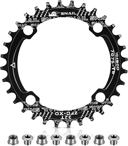 Chainring 104 BCD 32T 34T 36T 38T Narrow Wide Single Chain Ring with 4 Pieces Sprocket Bolts for Road Bikes, Mountain Bikes, BMX MTB Bike