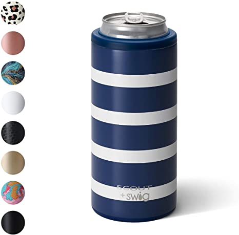 Swig Life 12oz Triple Insulated Skinny Can Cooler, Dishwasher Safe, Double Walled, Stainless Steel Slim Can Coozie for Tall Skinny Cans in SCOUT Nantucket Navy Print (Multiple Patterns Available)