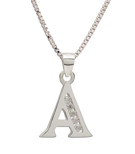 Girl's Sterling Silver Initial Letter Necklaces with CZs,