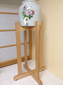 Solid Wood Floor Stand and Ceramic Crock Dispenser- Pink Rose