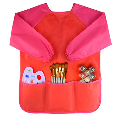 Kuuqa Children Art Smock Kids Painting Aprons with 3 Roomy Pockets, Painting Supplies (Paints and brushes not included)