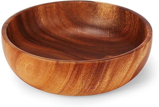 KALINCO Acacia Wood Salad Bowl Large Round Wooden Bowl for Fruits, Salads and Decoration (salad bowl)