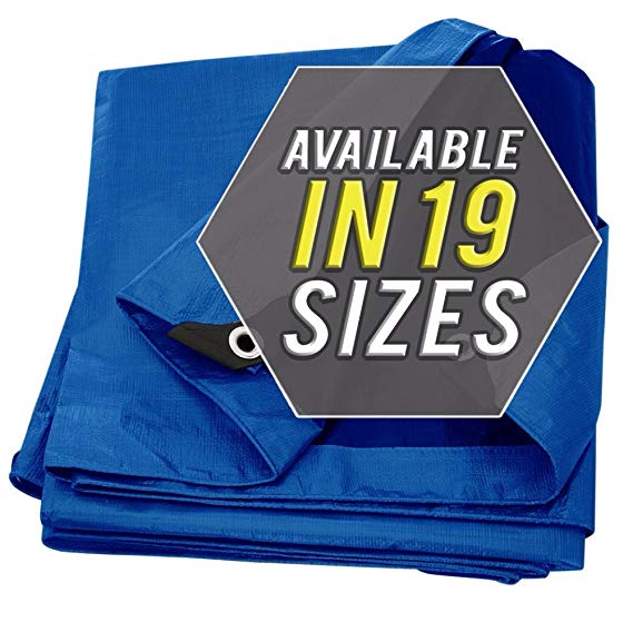 Tarp Cover Blue Waterproof 10x20 Great for Tarpaulin Canopy Tent, Boat, RV Or Pool Cover!!! (Standard Poly Tarp 10'X20')