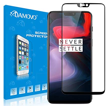 AMOVO OnePlus 6 Screen Protector [Ultra Clear] [Case Friendly] OnePlus 6 Tempered Glass Screen Protector [High Sensitivity] 3D Full Coverage Glass Screen Protector for OnePlus 6 (Black, OnePlus 6)