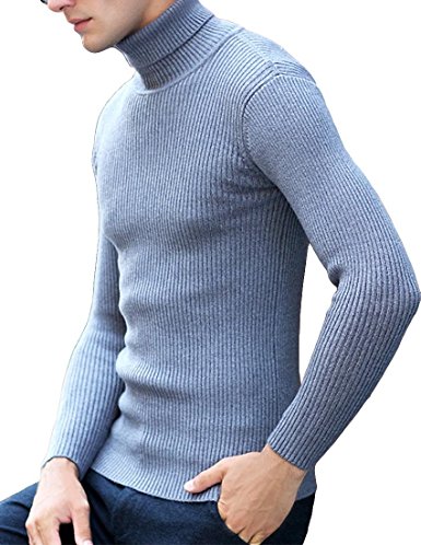 Nidicus Men Long Sleeve Wool Pullover Basic Knitted Turtleneck Ribbed Sweater