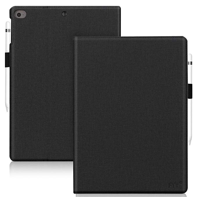 FYY Leather Case with Apple Pencil Holder for iPad Air 2/iPad Air/iPad 9.7 2017/2018 - Folio Flip Wallet Case Smart Cover with Hand Strap Card Slots for Apple iPad Air 2/Air/iPad 9.7 2017/2018 Black