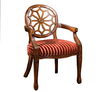 Furniture of America Gwendolyn Victorian Style Padded Fabric and Hand-Carved Frame Arm Chair, Antique Oak Finish