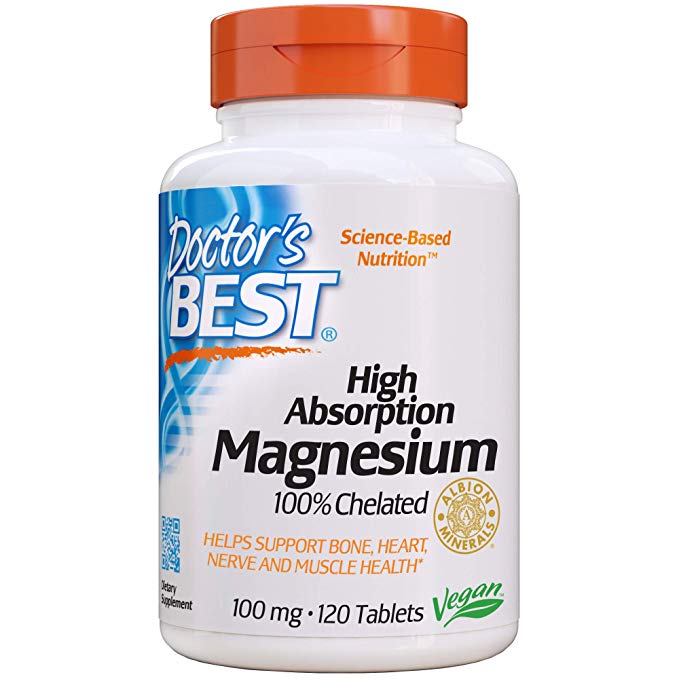 Doctor's Best High Absorption Magnesium with Bioperine (200 mg Elemental), Tablets, 120-Count