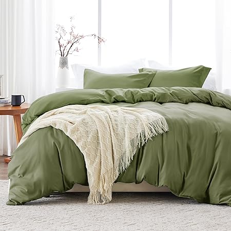 CozyLux Sage Green Duvet Cover Queen Size, Soft Brushed Microfiber Bedding Duvet Cover Set, 3 Pieces, 1 Duvet Cover with Zipper Closure and Corner Ties and 2 Pillow Shams, Comforter Not Included