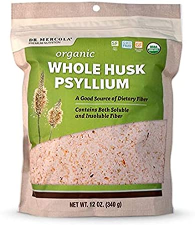 Dr. Mercola Organic Whole Husk Psyllium, 68 Servings(12 oz.), Non GMO, Gluten Free, Soy Free, USDA Organic