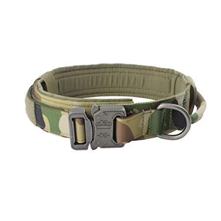 Yunlep Adjustable Tactical Dog Collar Military Nylon Heavy Duty Metal Buckle with Control Handle for Dog Training,1.5" Width