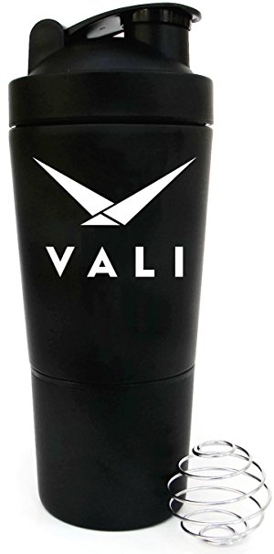 VALI Stainless Steel Shaker with Built-In Mixing Lid & Mixer Ball. Premium Large Capacity 700ml (24 oz) Workout Shaker Bottle with Twist Storage Compartment Cup