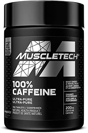 Caffeine Pills, MuscleTech 100% Caffeine PreWorkout Energy Pills, Mental Focus + Energy Supplement, 200mg of Pure Caffeine, Pre Workout for Men & Women, 150 Capsules
