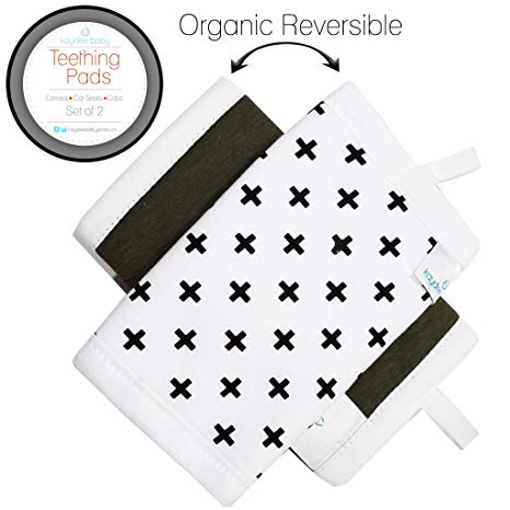 Kaydee Baby Organic Cotton Reversible Teething Chew Pads w/Organic Fleece Inner Lining for Baby Carriers for Girls and Boys - 2 Pack - Variety of Options Available (Arrows & Plus)