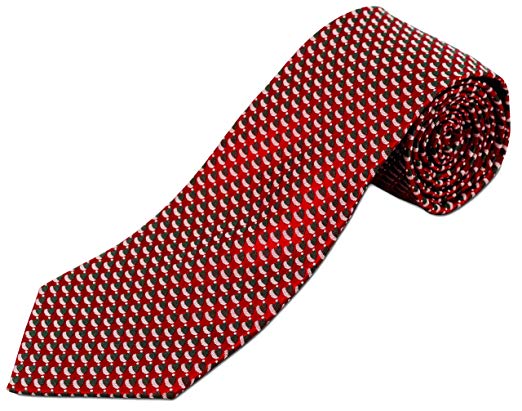 Extra Long Christmas Necktie for Big and Tall Men - 100% Silk Dark Red with Santa Claus Elf Hat (63" XL and 70" XXL Length)
