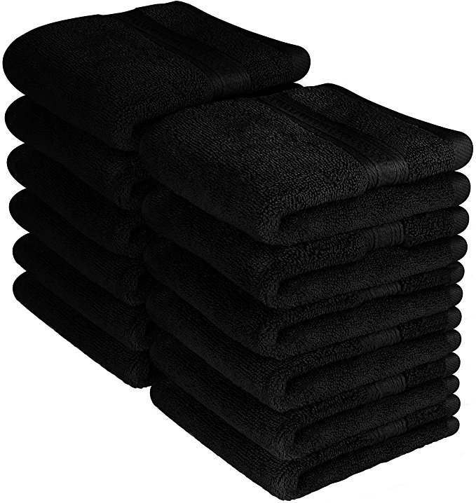 Utopia Towels Premium 700 GSM Washcloths Towel Set (12 Pack, Black, 12x12 Inches) Multi-purpose Extra Soft Fingertip towels, Highly Absorbent Face Cloths, Machine Washable Sport, and Workout Towels