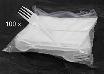 100 x White Plastic Party Pack Dessert Forks Cutlery Disposable Kitchen BBQ Outdoor