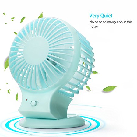 Veesee Rechargeable USB Mini Fan Strong Wind Portable for Home Office Outdoor Blue