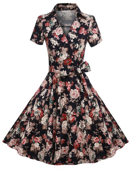 ACEVOG 50s 60s Vintage Short Sleeves Swing Rockabilly Full Circle Party Dress