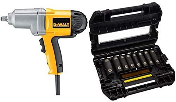 DEWALT DW293 7.5-Amp 1/2-Inch Impact Wrench with Hog Ring Anvil with DEWALT DW22812 1/2-Inch 10-Piece IMPACT READY Socket Set (SAE)