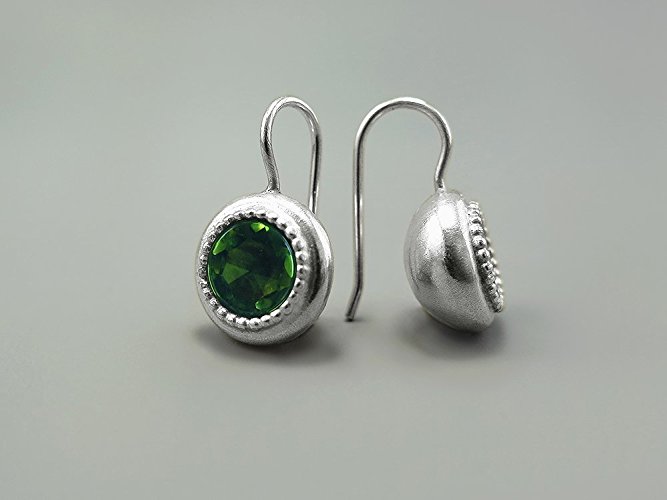 Women Sterling Silver Modern Earrings Round CZ Green Tourmaline October Birthstone Earrings Handmade Gifts For Her Jewelry Gift Box Included Tourmaline Jewelry Handmade Sterling Silver Jewelry