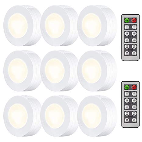Arvidsson LED Under Cabinet Lighting, Wireless LED Puck Lights with Remote, Closet Light Battery Operated, Dimmable Under Counter Lights for Kitchen, Natural White - 9 Pack