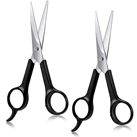 2 Pieces Hairdressing Barber Hair Cutting Scissors Set Haircut Hairdressers Barber Salon Trimming Scissors Shears Razor Edge Black Stainless Steel Scissors for Kids Men Women Adults