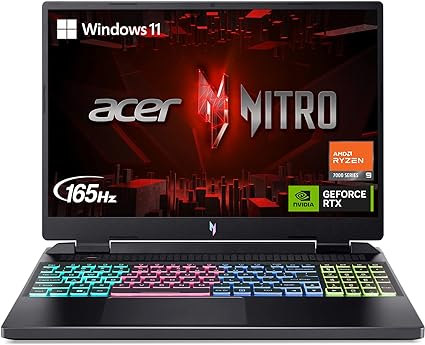 Acer Nitro 16 Gaming Laptop | AMD Ryzen 9 7940HS Octa-Core CPU | NVIDIA GeForce RTX 4070 Laptop GPU | 16" WQXGA 165Hz IPS Display | 16GB DDR5 | 1TB Gen 4 SSD | Wi-Fi 6E | RGB Backlit KB | AN16-41-R5KC