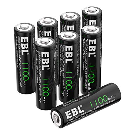 EBL AA Rechargeable Batteries, 1.2V 1100mAh High Capacity Ni-CD AA Battery for Solar Garden Lights (Pack of 8)