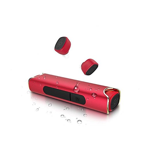 Wireless Earbuds, LOWELLTEK Truly Bluetooth Headphones V4.2 with Dual-Function Portable Charger(Serves As a Power Bank For Your Other Mobile Devices) IP7 Sweat/Water Proof (Red)