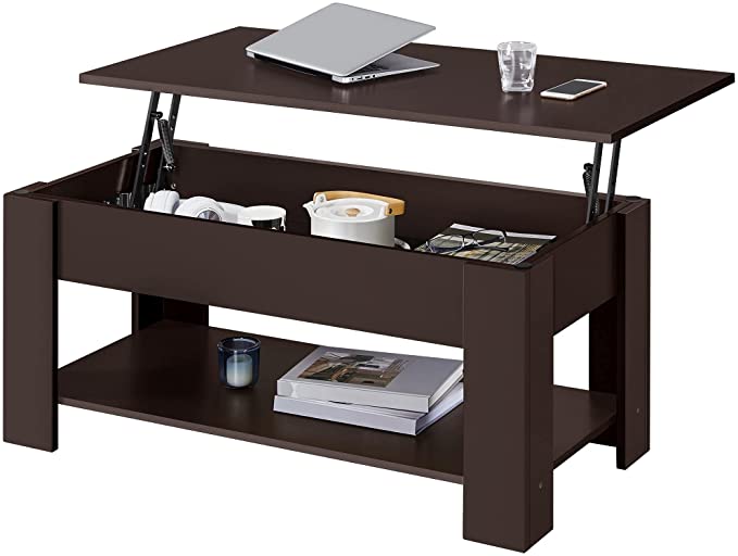 Yaheetech Lift Top Coffee Table w/Hidden Compartment and Storage Shelf, Pop Up Center Table for Living Room Reception Room Office, Espresso