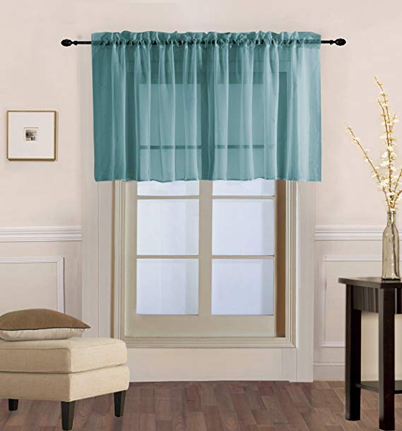 Luxury Discounts 2 PC Solid Rod Pocket Sheer Window Curtain Treatment Drape Voile Panels In Variety Of Colors (55"x45", Teal)