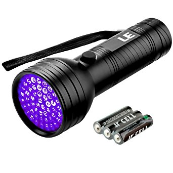 LE 51 LED UV Torch Flashlights, Ultra Violet Blacklight, 395nm, Pet Urine and Stain Detector, 3 AA Batteries Included